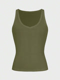 Casual Versatile Solid Color Knit Sports Tank Top