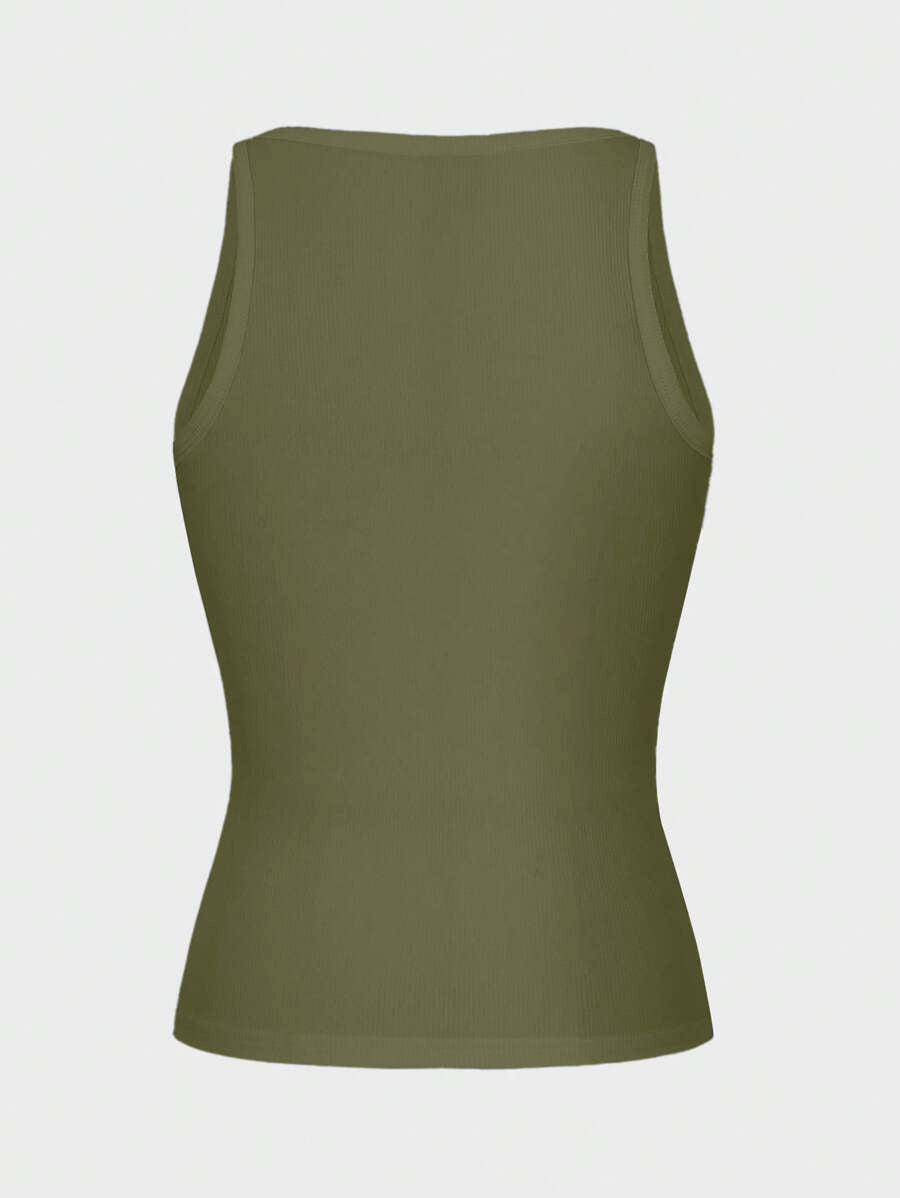 Casual Versatile Solid Color Knit Sports Tank Top