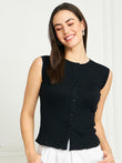 Rib-Knit Open Front Button Sleeveless Cropped Camisole Top