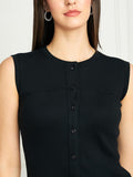 Rib-Knit Open Front Button Sleeveless Cropped Camisole Top