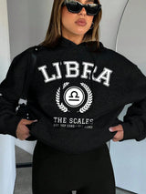 Casual Letter Printed Drawstring Hoodie Sweatshirt, Long Sleeve Tops Graduation