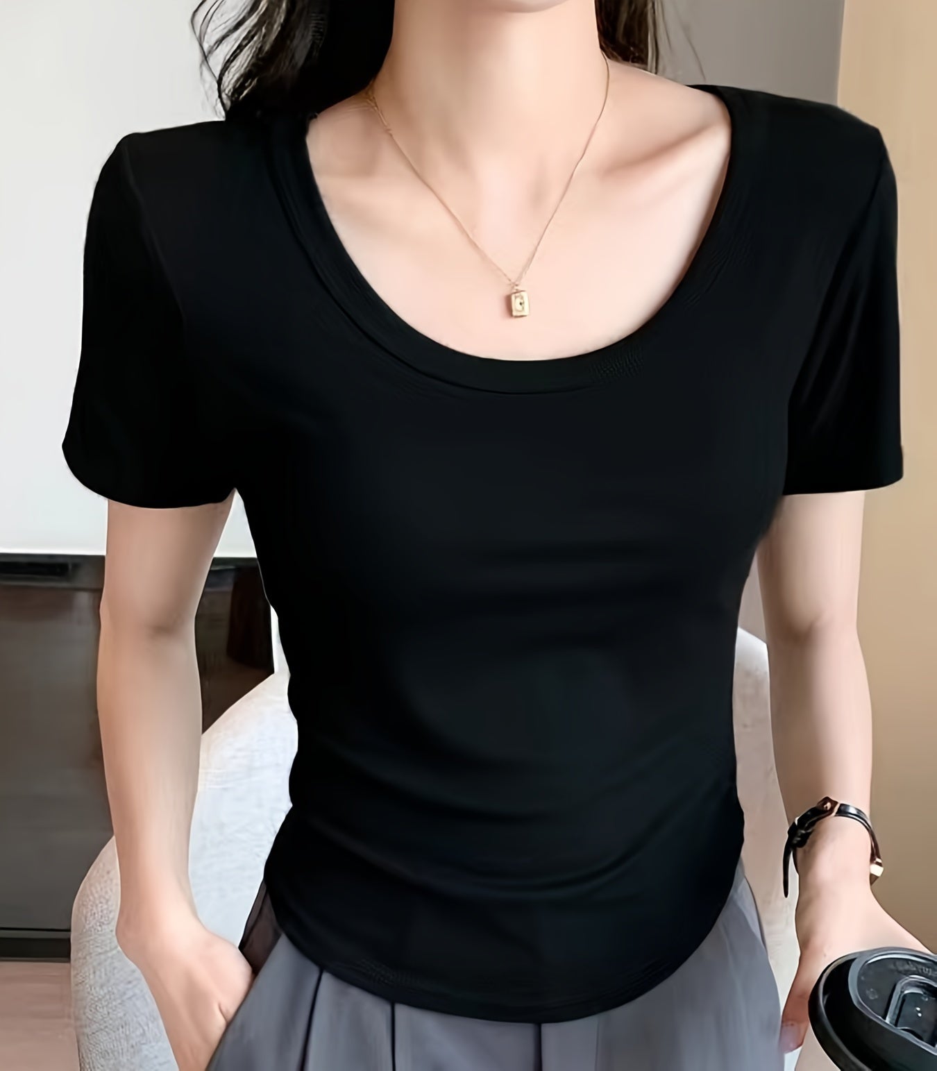 Short Sleeve Crew Neck Casual Solid Color T-Shirt, Slim Fit