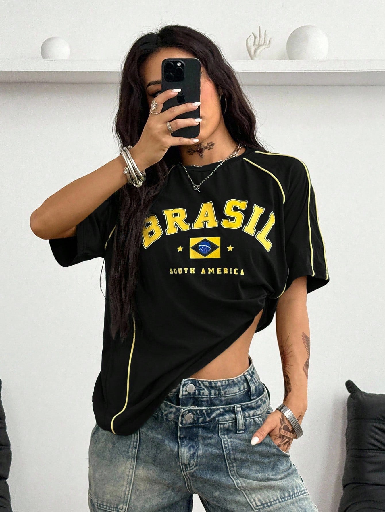 Streetwear Y2K Cool Event Letter Printed Color-Blocked Short Sleeve T-Shirt