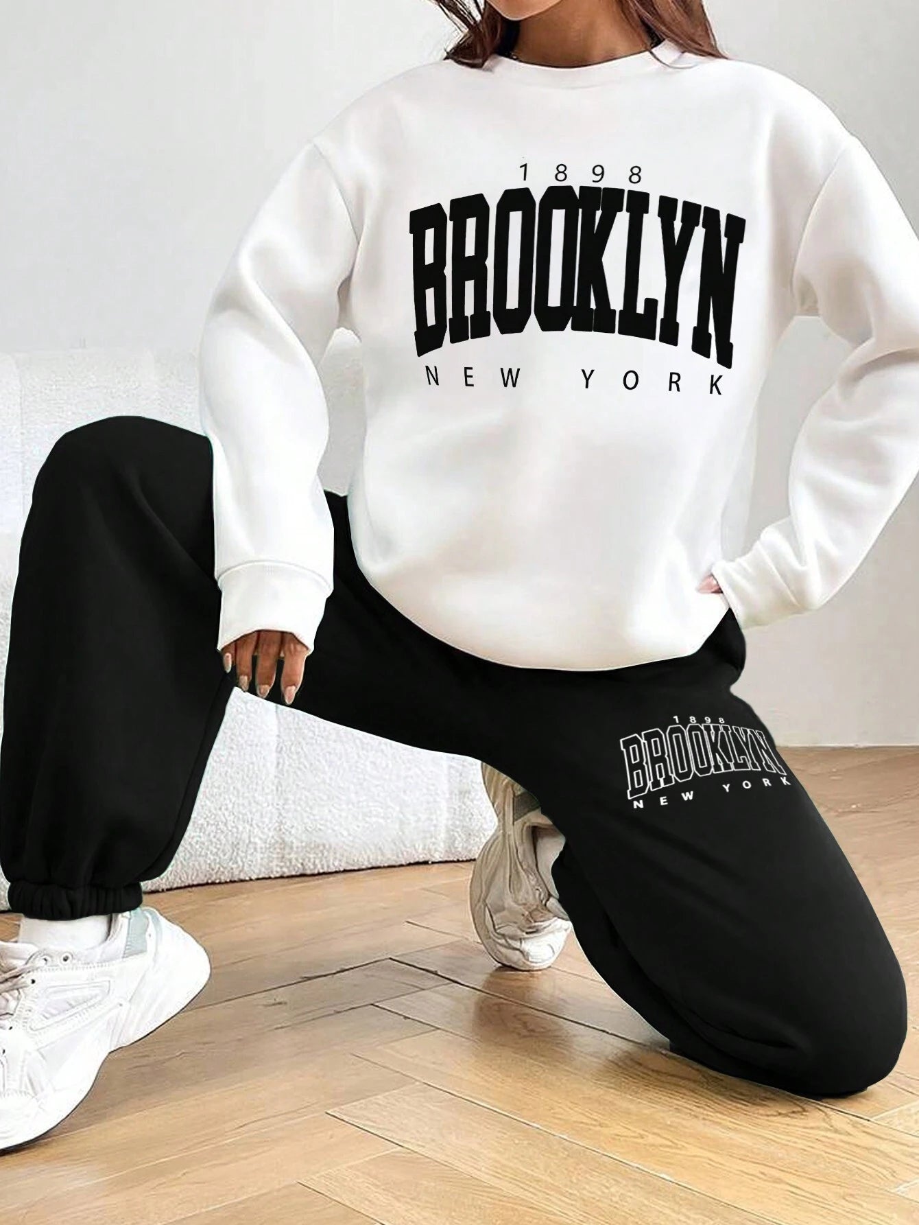 Letter Print Drop Shoulder Long Sleeve Sweatshirt And Sweatpants Casual 2pcs Set
