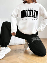 Letter Print Drop Shoulder Long Sleeve Sweatshirt And Sweatpants Casual 2pcs Set