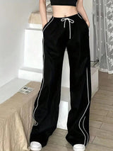 Casual Draping Striped Wide Leg Pants