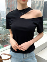 Cut Out Rib-knit Tee