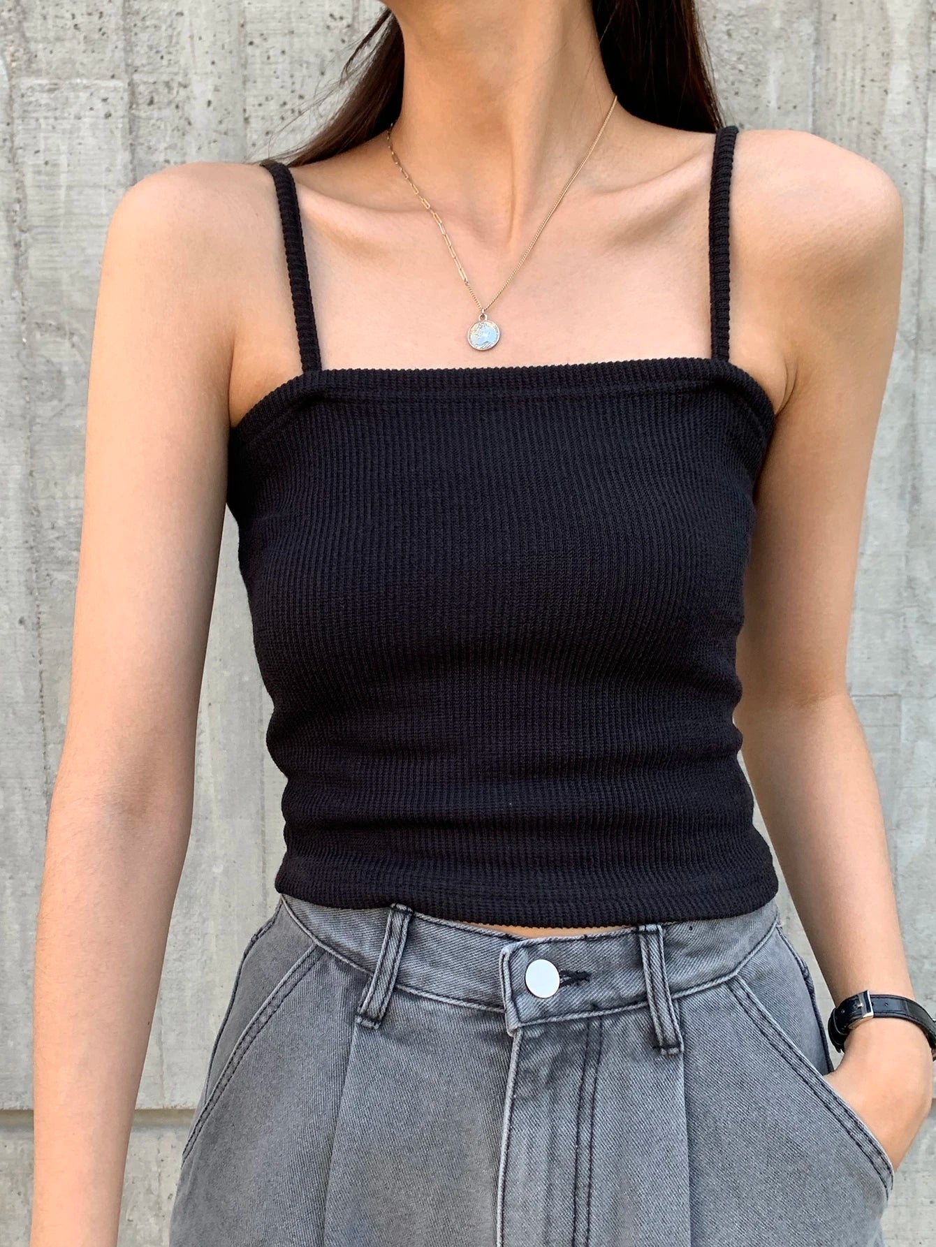 Solid Rib Knit Cami Top Summer