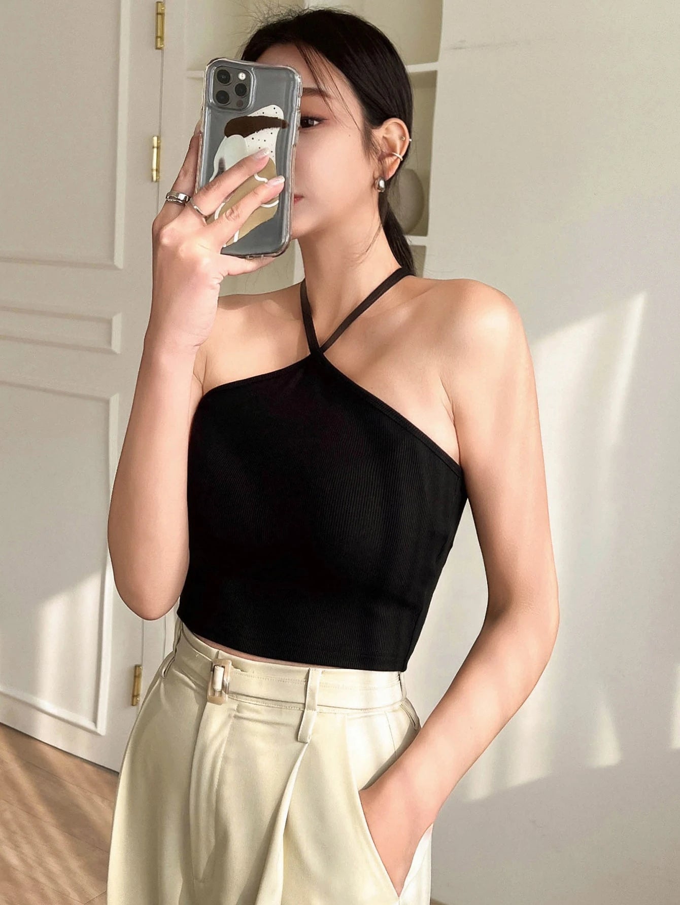 Solid Criss Cross Backless Halter Top