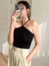 Solid Criss Cross Backless Halter Top
