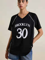 Casual Letter & Number Print T-Shirt, Summer