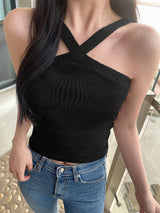 Striped Halter Neck Fitted Knit Top