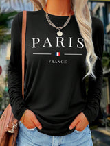 Homewear Long Sleeve T-Shirt With Paris Letter & Colorblock Digital Print Graphic Tees