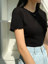 Lettuce Trim Ribbed Knit Tee Summer