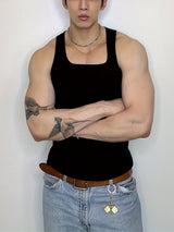 Men's Solid Tank Top, Active Crew Neck Skinny Sleeveless Top