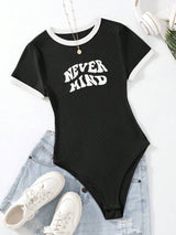 Slogan Graphic Contrast Binding Bodysuit