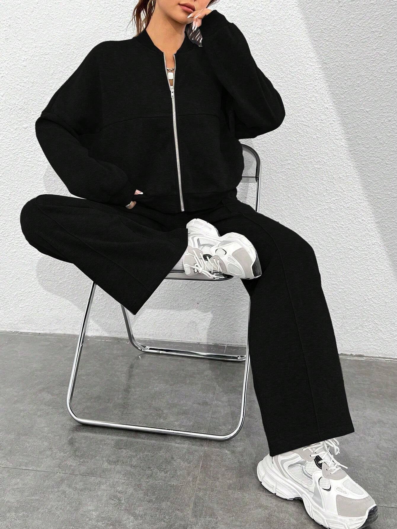 Street Style Camouflage Maple Leaf Print Zipper Sweatshirt & Pants Set