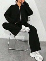 Street Style Camouflage Maple Leaf Print Zipper Sweatshirt & Pants Set