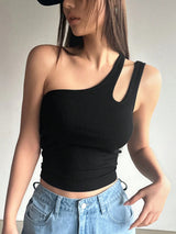 One Shoulder Hollow Out Slim Fit Top Summer