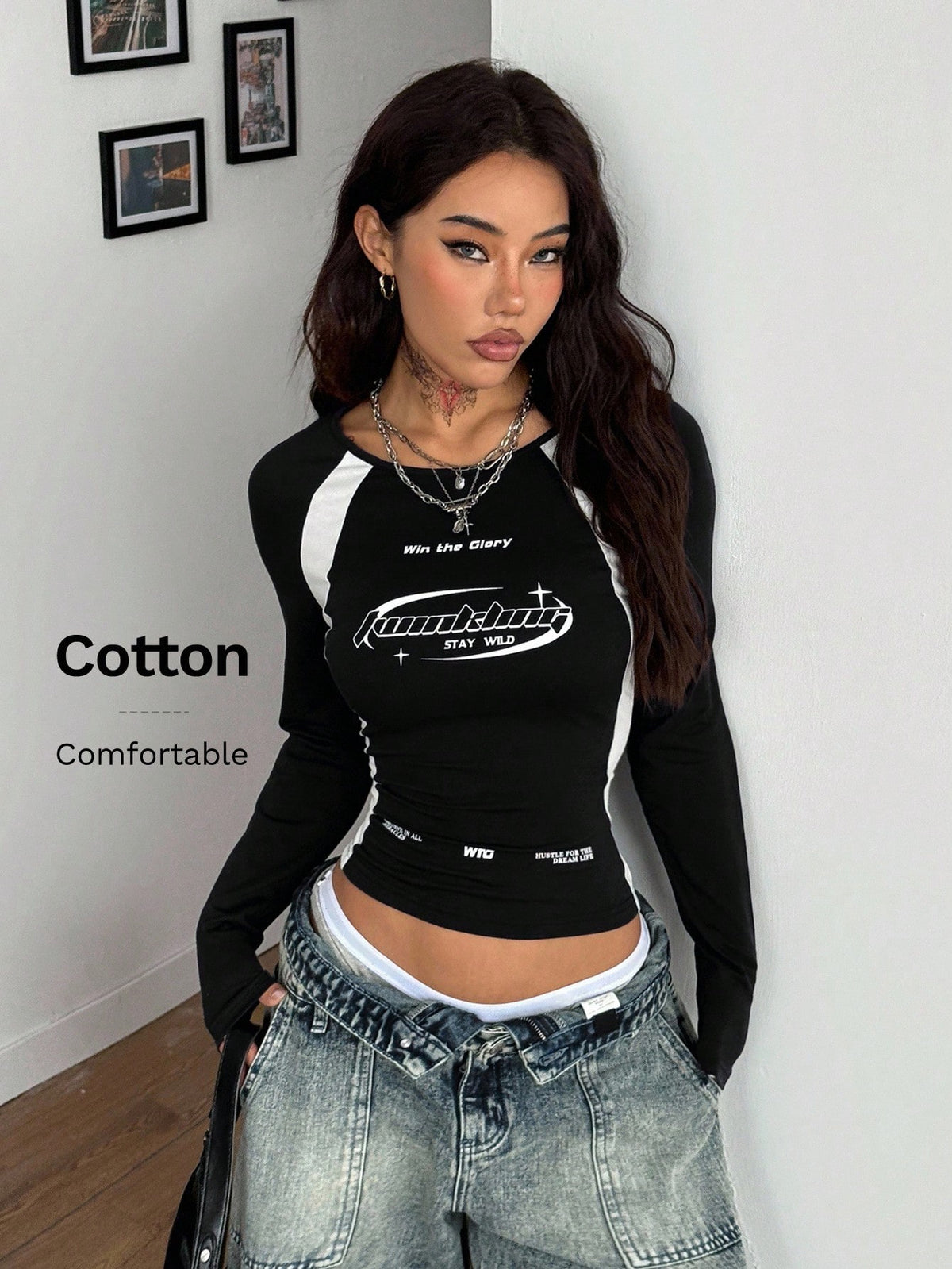 Women's Colourblock Slim-Fit Long-Sleeve Raglan T-Shirt