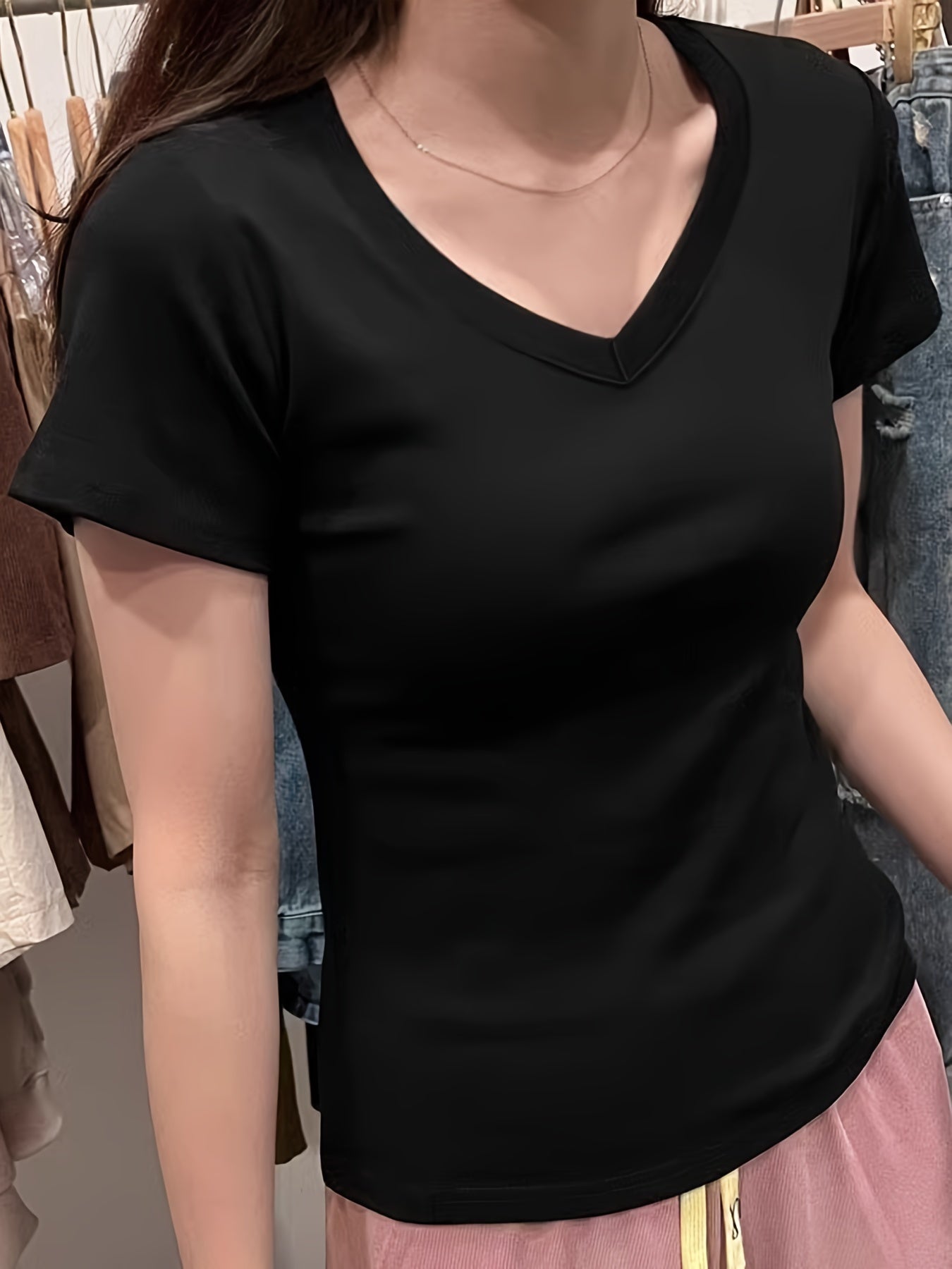 Women's Elegant V-Neck Short Sleeve T-Shirt