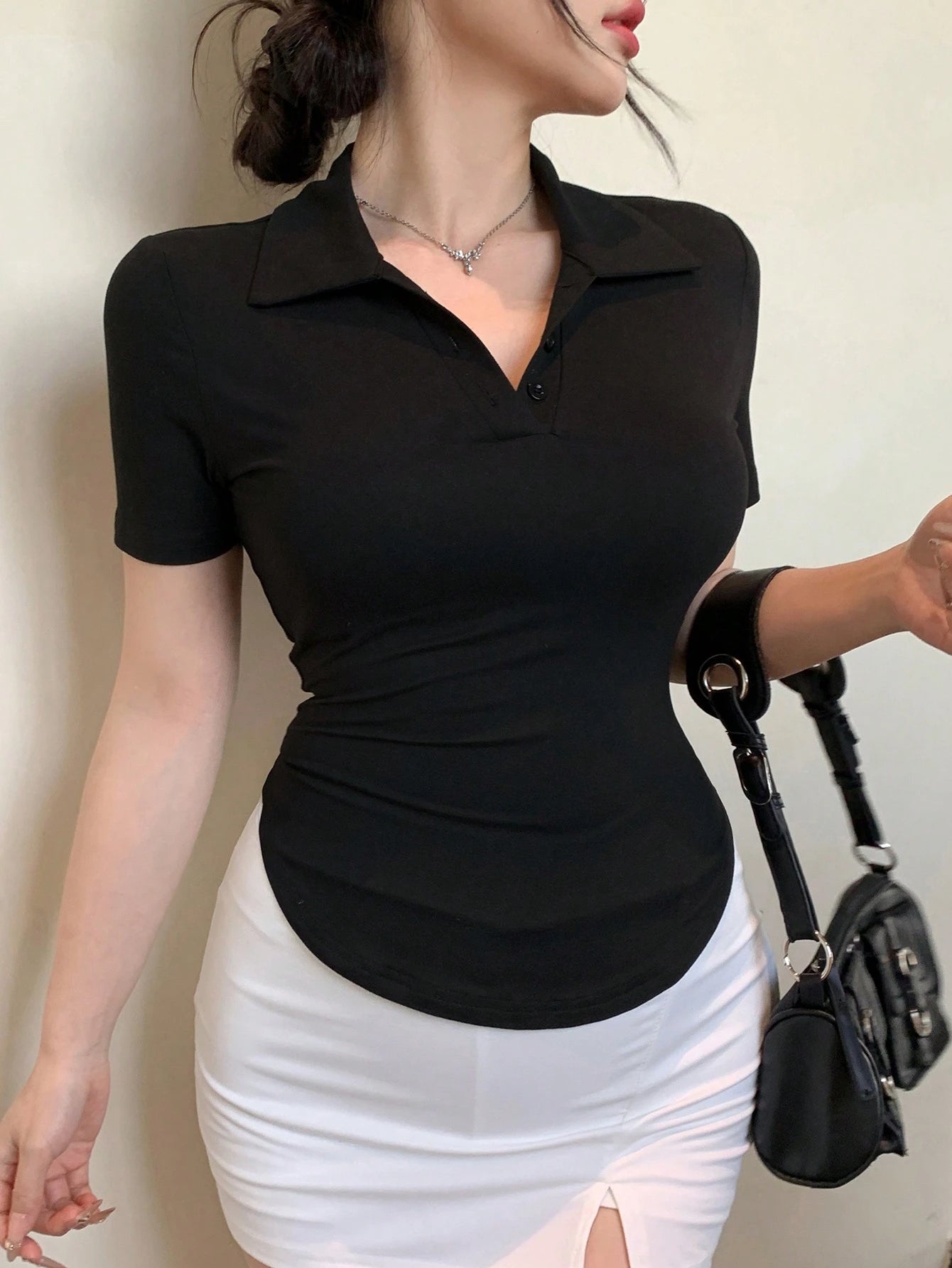 Slim Fit Casual Turndown Collar Short Sleeve T-Shirt