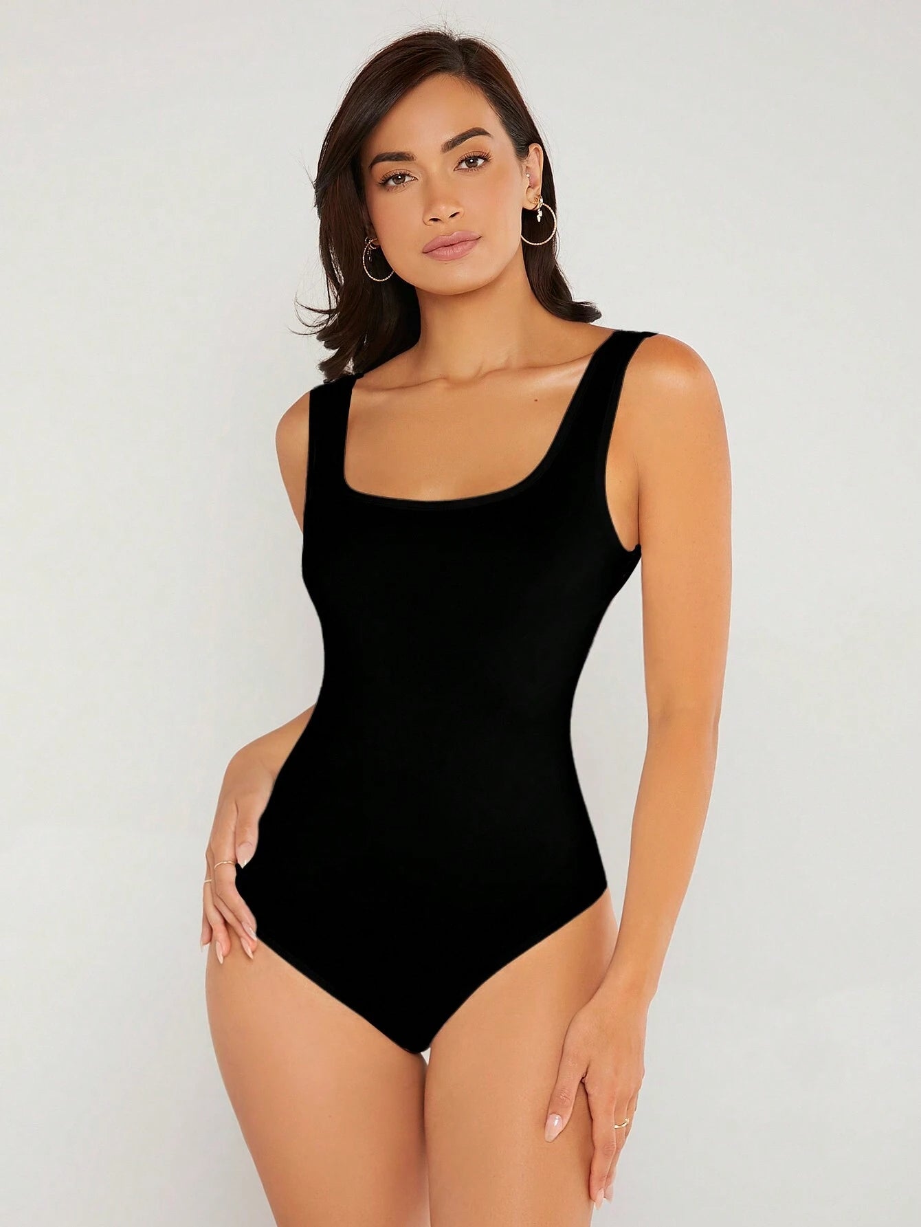 Solid Color Square Neckline Slim Fit Bodysuit