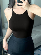 Sexy Solid Color Fitted Camisole Tank Top, Round Neck