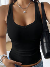 Casual Versatile Solid Color Knit Sports Tank Top