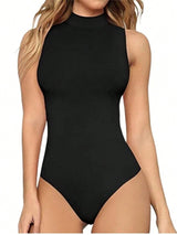Casual Solid Color Stand Collar Bodysuit