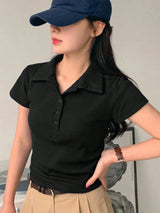 Collared Half-Zip Form-Fitting Short Sleeve T-Shirt