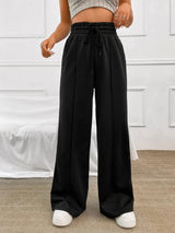 Drawstring Waist Seam Detail Wide Leg Pants Dress Pant