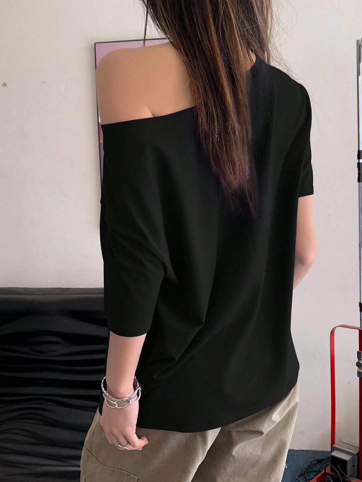 Women's Off-Shoulder Oversized Graphic T-Shirt