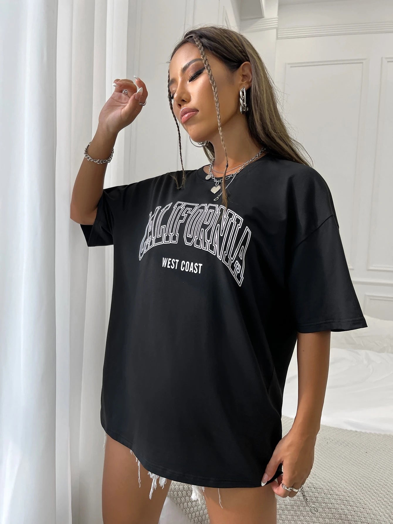 California West Coast Curved English Pattern T-Shirt Graphic Tees