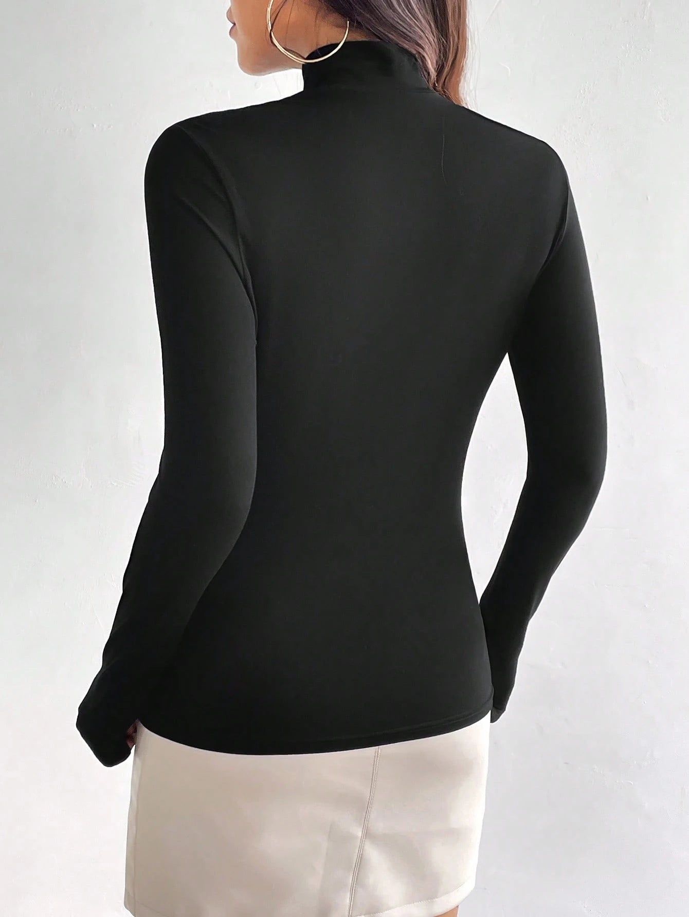 Cut Out Front High Neck Black Tee