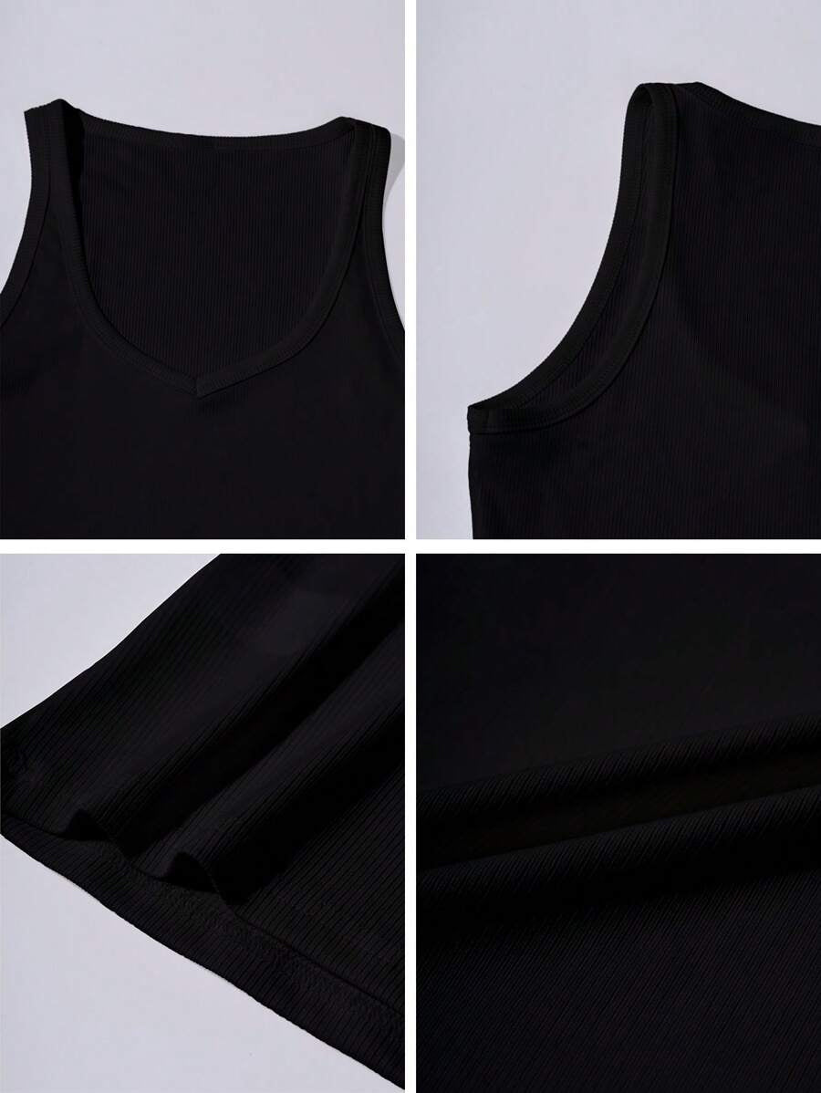 Casual Versatile Solid Color Knit Sports Tank Top