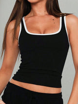 Contrast Trim Crew Neck Casual Sleeveless Tank Top