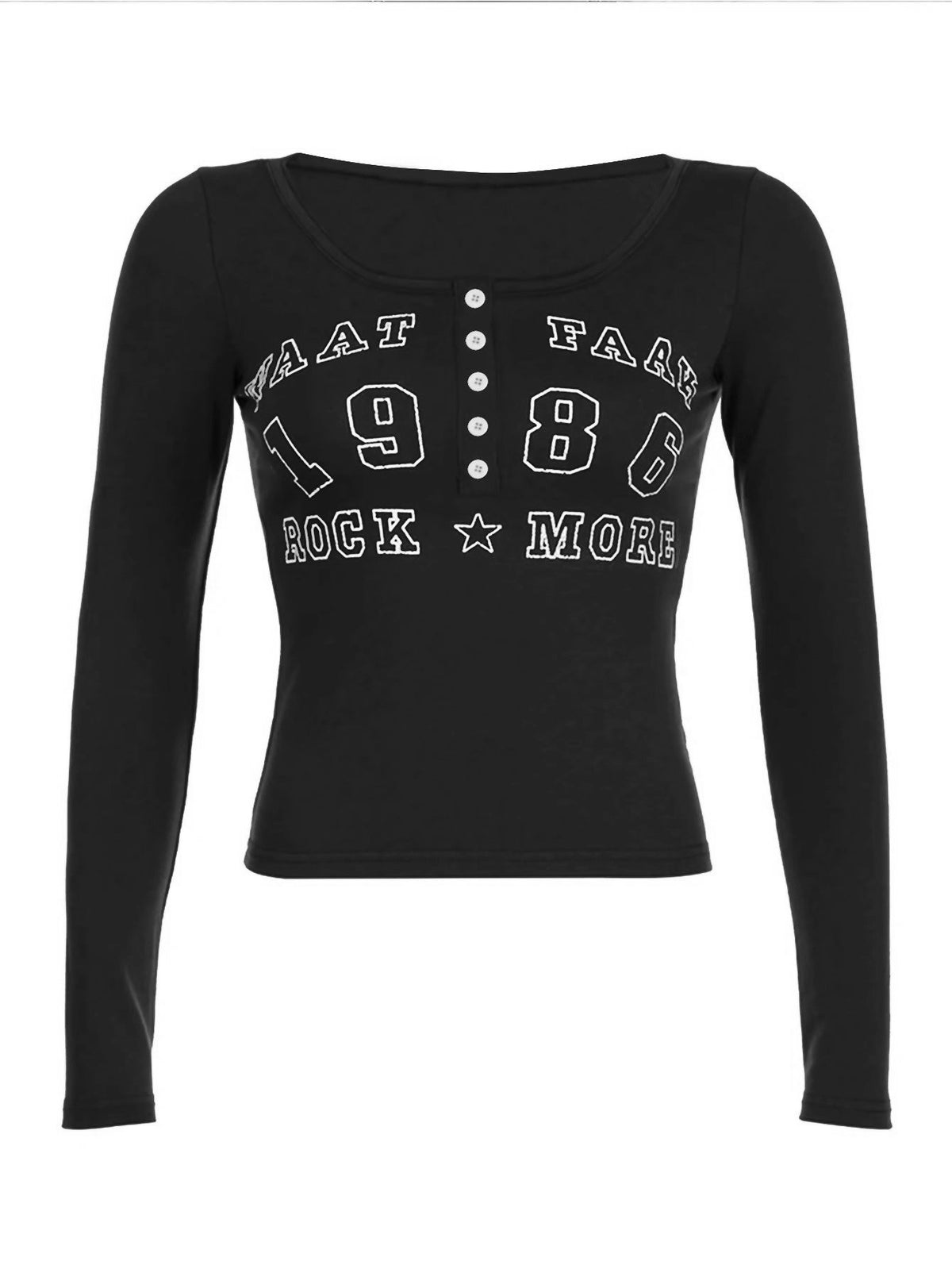 Women's Letter-Print Slim-Fit Button-Front Long-Sleeve T-Shirt