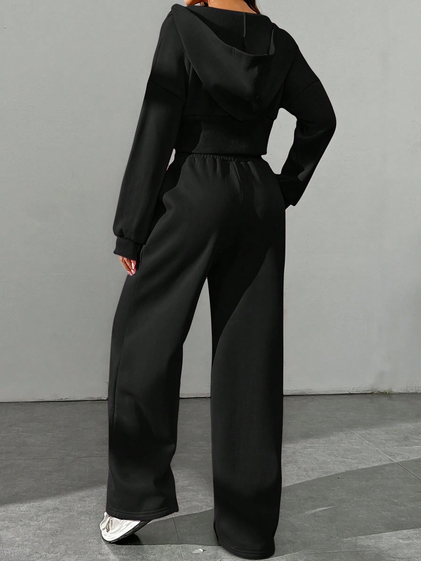 Spring Fashionable Pink Zip Front Hooded Sweatshirt And Pants Two Pieces Set