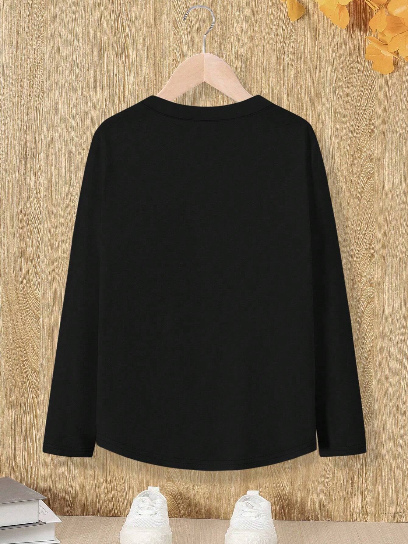 Homewear Long Sleeve T-Shirt With Paris Letter & Colorblock Digital Print Graphic Tees