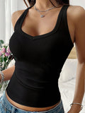 Casual Versatile Solid Color Knit Sports Tank Top