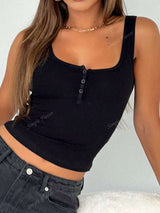 Solid Color Button Half Placket Tank Top