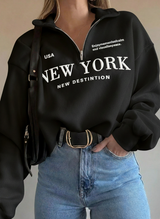 Half Zip Drop Shoulder "NEW YORK" Letter Print Oversized Sweatshirt, Long Sleeve (Copy)