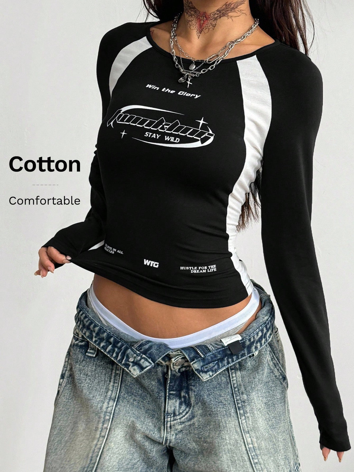 Women's Colourblock Slim-Fit Long-Sleeve Raglan T-Shirt