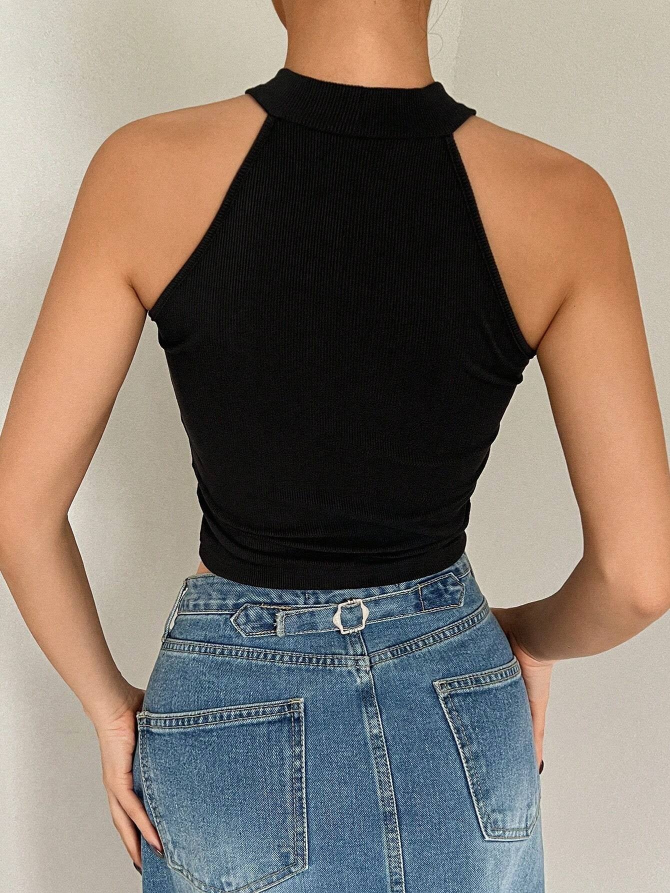 Solid Color Slim Fit Fashionable Tank Top, Versatile Style