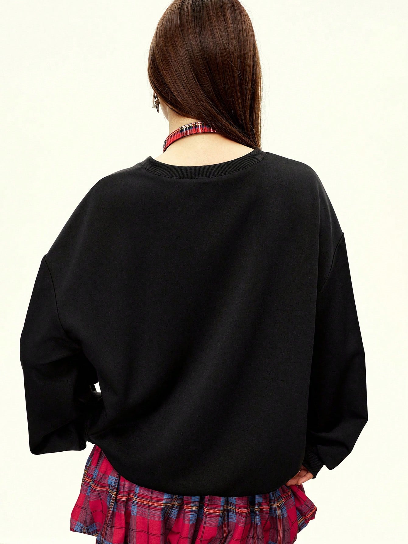 V-Neck Letter Print Drop Shoulder Long Sleeve Casual Sweatshirt Pullover Fall