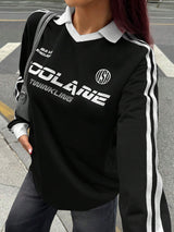 Fall/Winter Casual/Going Out V-Neck Banded Texture Decoration Black Baggy Sport Sweatshirt