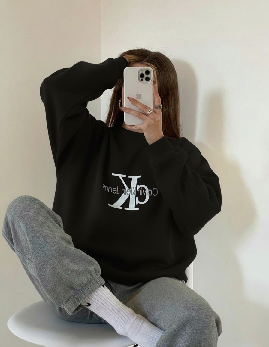 Letter Graphic Thermal Sweatshirt with Letter Print Calvin Klein Jeans Slimming Long-Sleeve Top