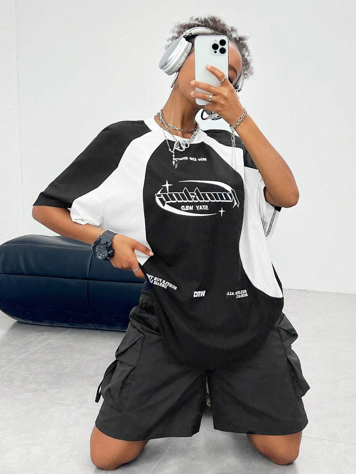 Women's Oversized Colourblock Slogan Raglan T-Shirt