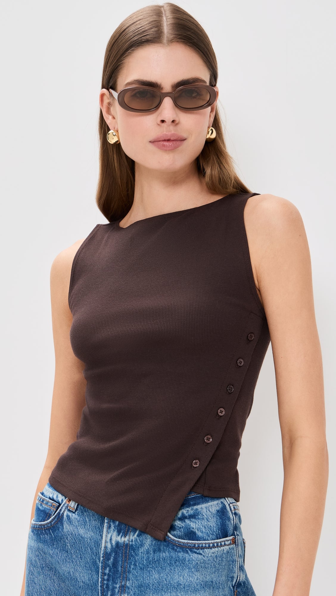 Sleeveless Button Knit Tank Top